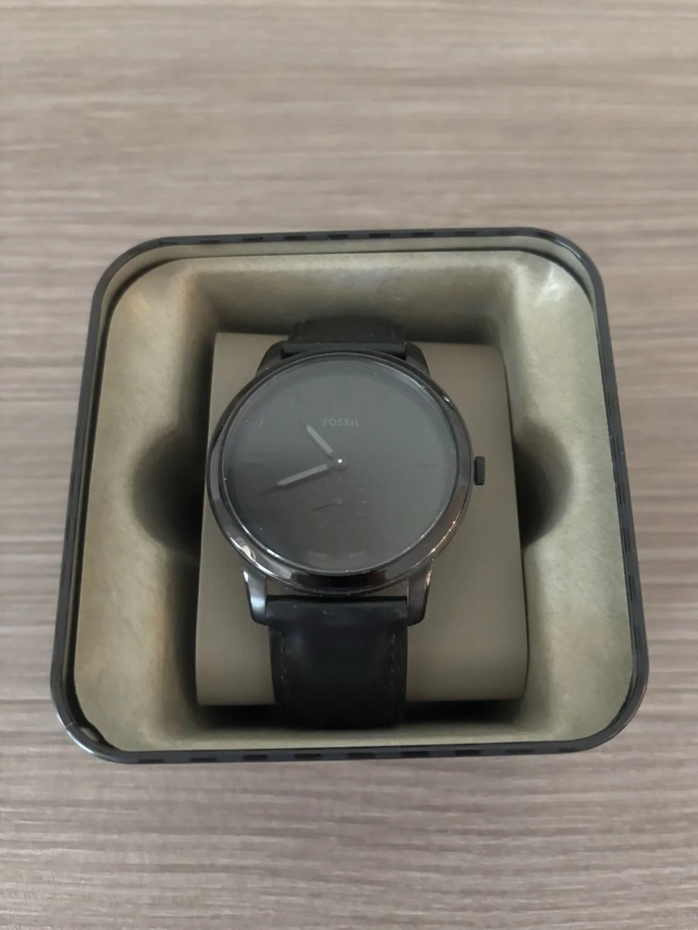 Fossil Men's Black Dial Black Leather Strap Watch